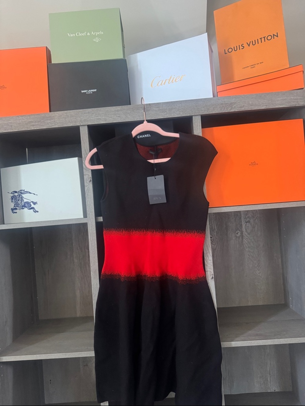 RVN Black and Red Sleeveless Fit-and-Flare Dress